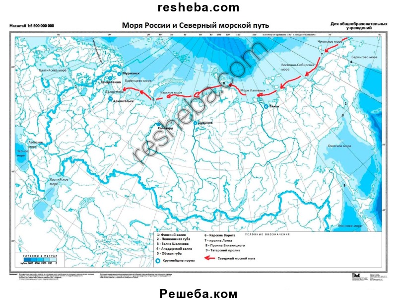 Карта морей россии контурная